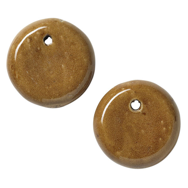 Focal, ceramic, brown and tan, 42mm flat round, economy grade. Sold per pkg of 2. image number 0