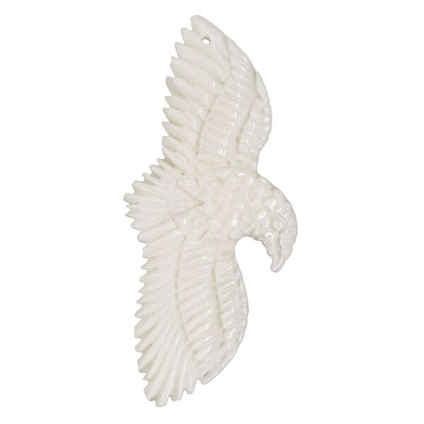 Focal, camel bone (bleached), white, 57x26mm top-drilled flying eagle, Mohs hardness 2-1/2. Sold individually. image number 0