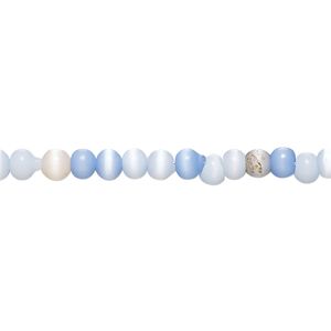 Bead, cat's eye glass (fiber optic glass), multi-blue, small pebble. Sold per 15-inch strand, approximately 110 beads.