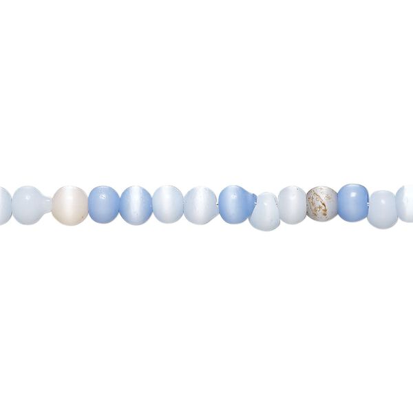 Bead, cat's eye glass (fiber optic glass), multi-blue, small pebble. Sold per 15-inch strand, approximately 110 beads. image number 0