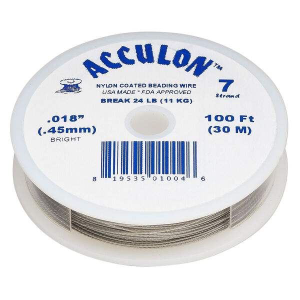 Beading wire, Acculon®, nylon-coated stainless steel, clear, 7 strand, 0.018-inch diameter. Sold per 100-foot spool. image number 0