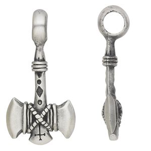 Pendant, antiqued pewter (tin-based alloy), 43x22mm double-sided axe with cross. Sold individually.