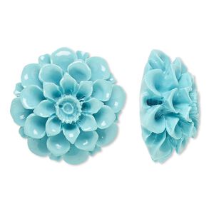 Embellishment, resin, turquoise blue, 28mm undrilled flower. Sold individually.
