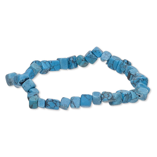 Bracelet, stretch, "turquoise" (imitation) resin, blue, 4x3mm-6x6mm cube and rectangle, 6-1/2 inches. Sold individually. image number 0