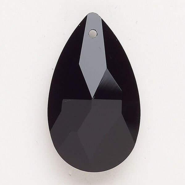 Focal glass 1pk 38x22mm faceted puffed teardrop, opaque jet image number 0