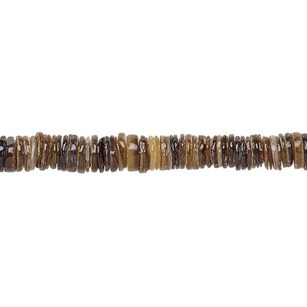 Bead, tagnipis shell (natural), 4-5mm hand-cut heishi, Mohs hardness 3-1/2. Sold per 15-1/2" to 16" strand. image number 0