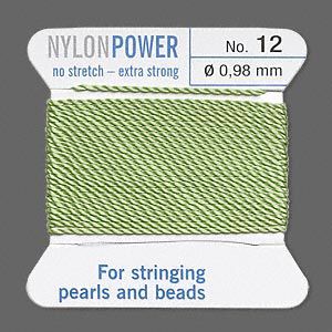 Thread, Griffin, nylon, jade green, size #12. Sold per 2-meter card (approximately 78 inches).
