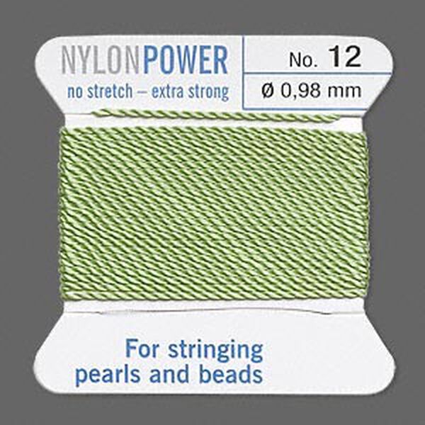 Thread, Griffin, nylon, jade green, size #12. Sold per 2-meter card (approximately 78 inches). image number 0