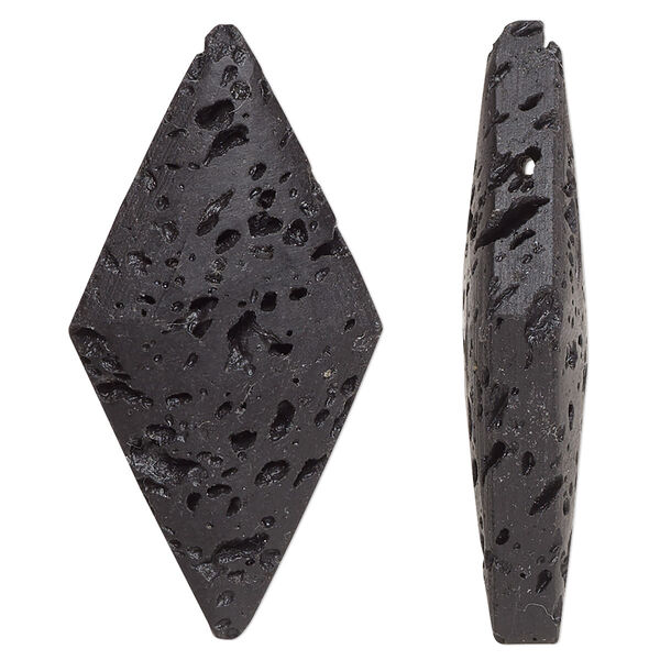 Focal, lava rock (waxed), black, 40x20.5mm diamond, B grade, Mohs hardness 3 to 3-1/2. Sold per pkg of 2. image number 0