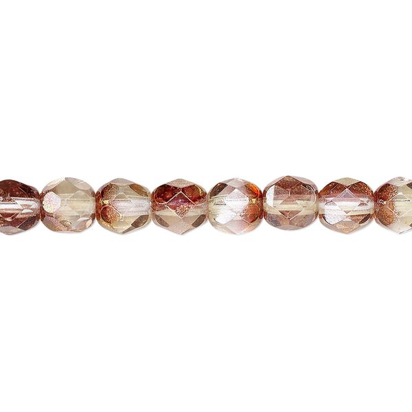 Bead, Czech fire-polished glass, pink and peach luster, 6mm faceted round. Sold per 15-1/2" to 16" strand. image number 0