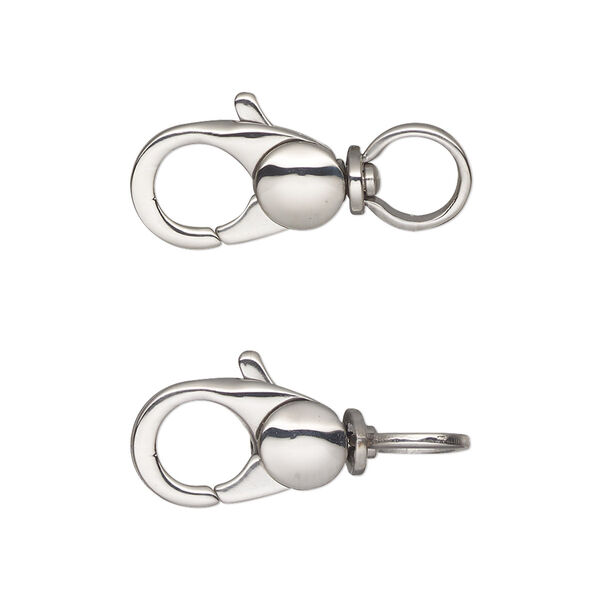 Clasp, lobster claw, stainless steel, 18x9.5mm with swivel. Sold individually. image number 0