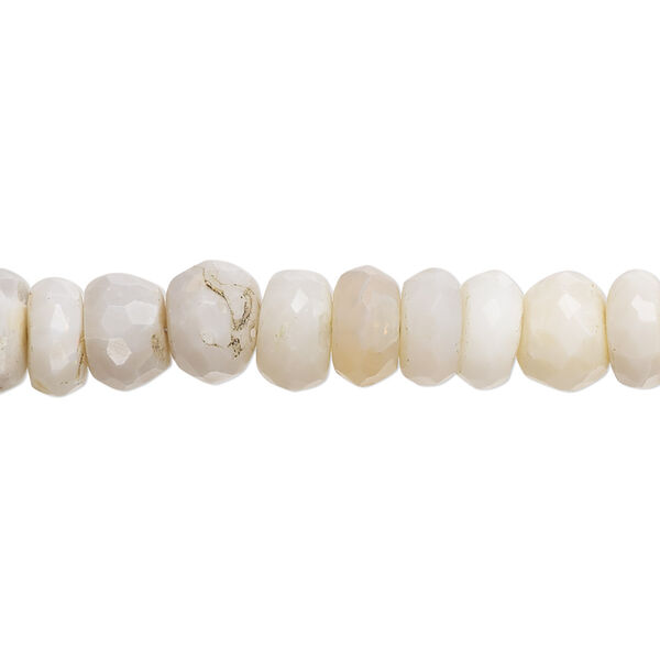Bead, white opal (natural), 7x3mm-8x6mm hand-cut faceted rondelle with 0.4-1.4mm hole, C+ grade, Mohs hardness 5 to 6-1/2. Sold per 8-inch strand, approximately 40 beads. image number 0
