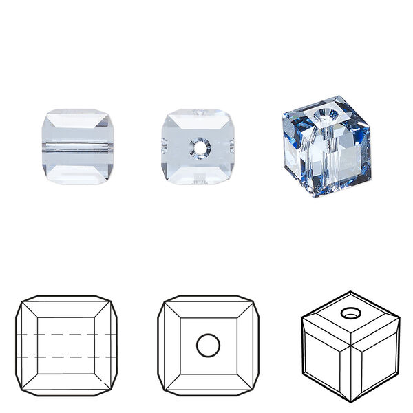 Bead 6pk light sapphire, Crystal Passions® 8mm cube 5601 image number 0
