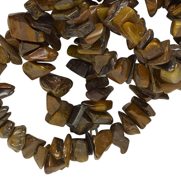 Bead, tigereye (natural), medium chip with 0.4-0.6mm hole, Mohs hardness 7. Sold per 34-inch strand. image number 0