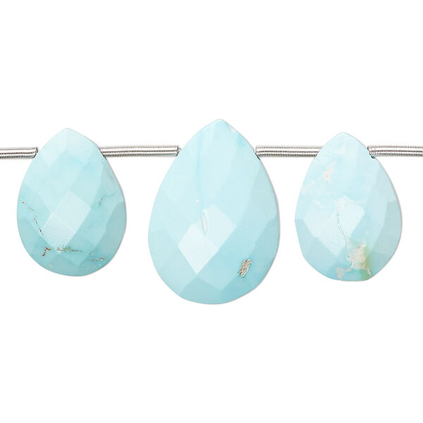 Imperial crown turquoise 1pkg5, hand-cut top-drilled faceted puffed teardrop bead natural B grade, 14x10mm-20x17mm image number 0