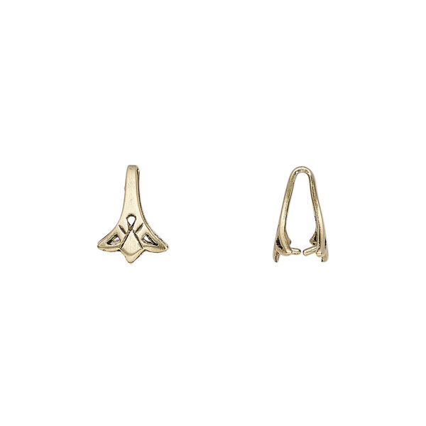 Bail, ice-pick, antiqued brass, 10.5x7.5mm with triangle design, 8mm grip length. Sold per pkg of 2. image number 0