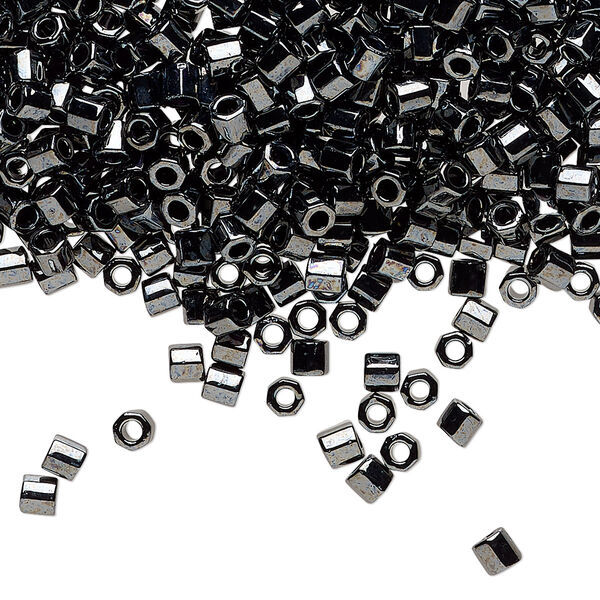 Seed bead, Delica®, glass, pkg/7.5g, #8 cut, opaque metallic gunmetal (DBLC-0001). image number 0