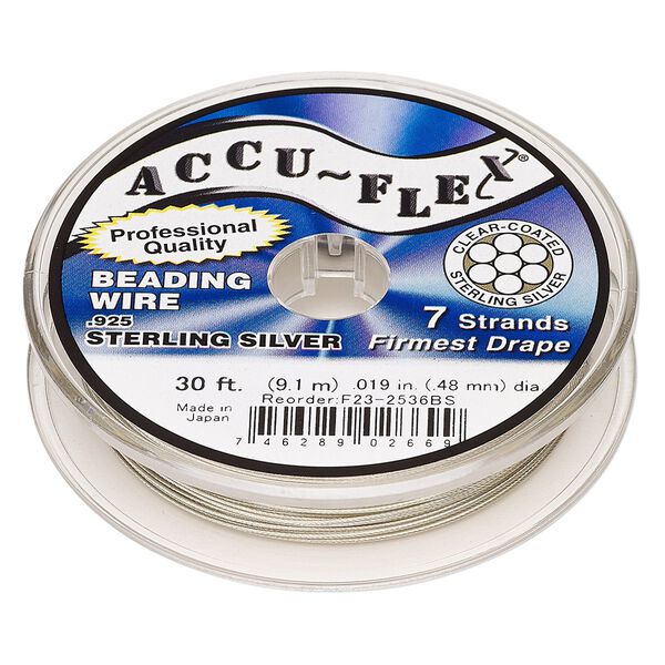 Beading wire, Accu-Flex®, nylon and .925 sterling silver, clear, 7 strand, 0.019-inch diameter. Sold per 30-foot spool. image number 0