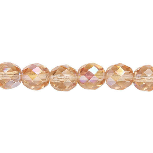 Bead, Czech fire-polished glass, light rose AB, 8mm faceted round. Sold per 15-1/2" to 16" strand. image number 0