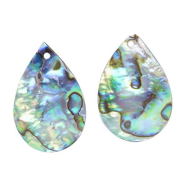 Drop, paua shell (natural), 26x18mm hand-cut top-drilled teardrop, Mohs hardness 3-1/2. Sold per pkg of 2. image number 0