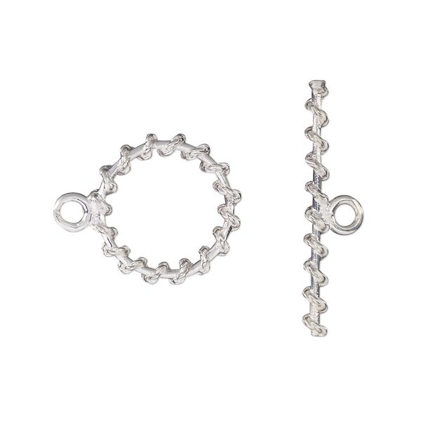 Clasp, toggle, sterling silver, 15.5mm twisted round. Sold individually. image number 0