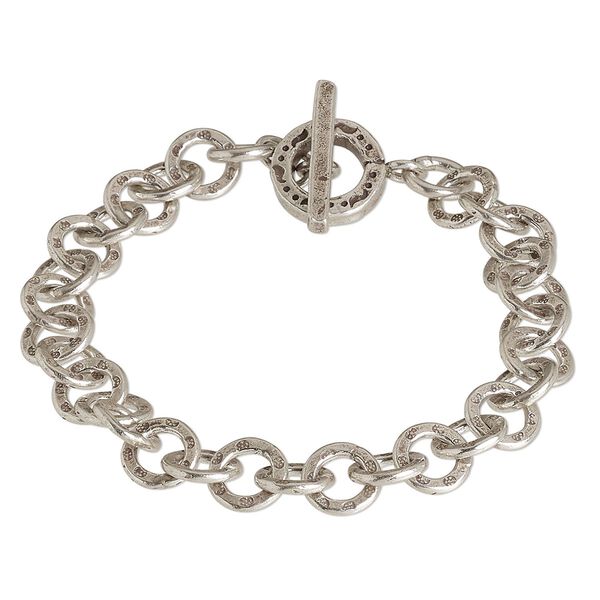 Bracelet, Hill Tribes, antiqued sterling silver, 8.5mm engraved flat round cable, 6-1/2 inches with toggle clasp. Sold individually. image number 0