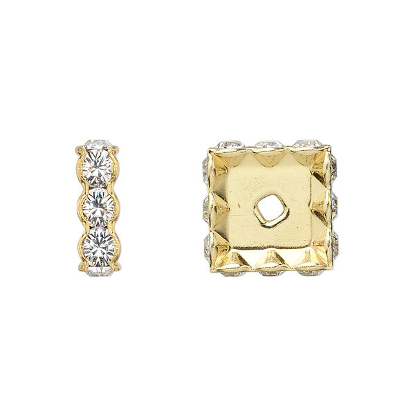 Bead 4pk crystal gold plate foil back, Crystal Passions® 12x4.5mm square rondelle 77612 image number 0