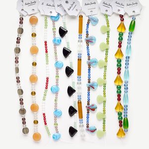 Bead mix, glass, mixed colors, 4mm-24x20mm mixed shape. Sold per pkg of (10) 8-inch strands.