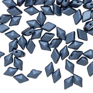 Bead, DiamonDuo™, Czech pressed glass, opaque alabaster pastel Montana blue, 8x5mm faceted diamond with flat back and (2) 0.7-0.8mm holes. Sold per 10-gram pkg, approximately 70 beads.