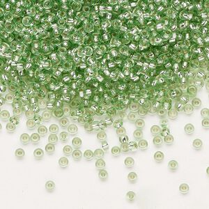 Seed bead, Preciosa Ornela Czech glass, pkg/50g, #11 rocaille, translucent solgel dyed silver-lined lime, (78161).
