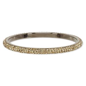 Bracelet, bangle, epoxy / Preciosa glass rhinestone / gunmetal-plated brass, black and light topaz, 6mm wide, 2-3/4 inch inside diameter. Sold individually.