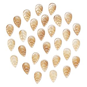 Drop, pressed glass, translucent champagne luster, 18 x 11mm pressed leaf, top-drilled. Sold per pkg of 30.