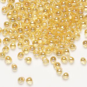 Seed bead, Miyuki, glass, pkg/10g, 4x3.4mm fringe, translucent rainbow light amber yellow, (DP-251).