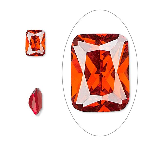 Gem, cubic zirconia, ruby red, 8x6mm faceted emerald-cut, Mohs hardness 8-1/2. Sold per pkg of 2. image number 0