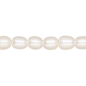 Pearl, cultured freshwater (natural), white, 6.5-7.5mm rice, B grade, Mohs hardness 2-1/2 to 4. Sold per 8-inch strand, approximately 25-29 beads.