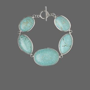 Magnesite / brass 1pkg1, oval / marquise bracelet 7.5 inch / toggle clasp / 26x19mm-34x27mm