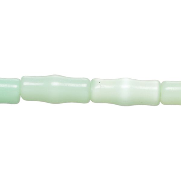 Bead, cat's eye glass (fiber optic glass), light to medium sea mint, 17x5mm-17x7mm vase. Sold per 14-inch strand, approximately 20 beads. image number 0