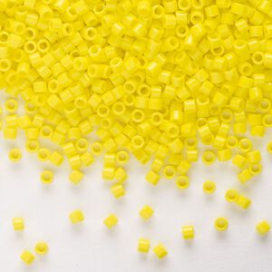 Seed bead, Delica®, glass, pkg/7.5g, #10 round, opaque yellow (DBM-0721).