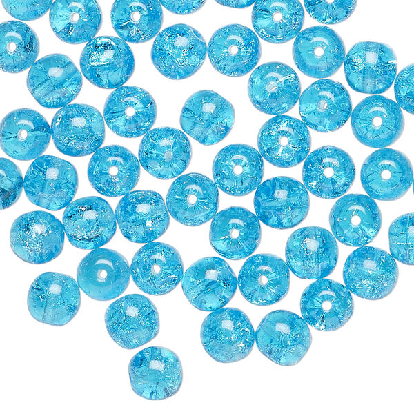 Bead, Czech crackle glass druk 1pkg60, translucent turquoise blue, 6mm round. image number 0