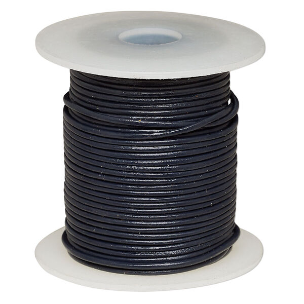 Cord, leather (dyed), navy blue, 1-1.2mm round. Sold per 25-yard spool. image number 0