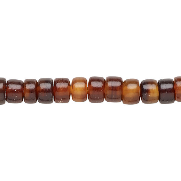 Bead, horn (dyed / waxed), golden, 6x3mm hand-cut rondelle. Sold per 15-1/2" to 16" strand. image number 0