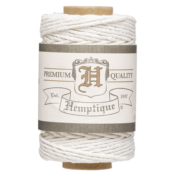 Cord, Hemptique®, polished hemp, white, 1mm diameter, 20-pound test. Sold per 98-foot spool. image number 0