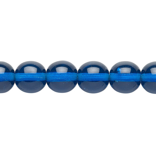 Bead, Czech glass druk, transparent dark aqua blue, 10mm round. Sold per 15-1/2" to 16" strand. image number 0