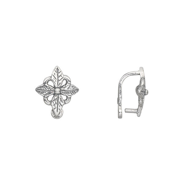 Bail, JBB Findings, peg with eye, antiqued sterling silver, 12x10mm flower, 8mm grip length. Sold individually. image number 0