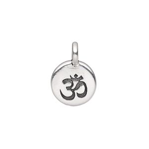 Drop, TierraCast®, antique silver-plated pewter (tin-based alloy), 11.5mm single-sided round with Om symbol. Sold per pkg of 20.