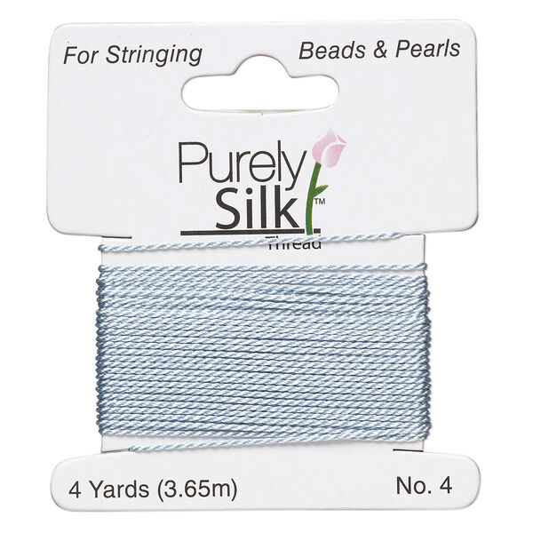 Thread, Purely Silk™, medium blue, medium-heavy, size #4, 24-pound test. Sold per 4-yard card. image number 0