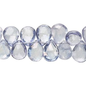 Quartz crystal 1pkg1, hand-cut top-drilled faceted puffed teardrop bead 7 inch 10x8mm-15x9mm