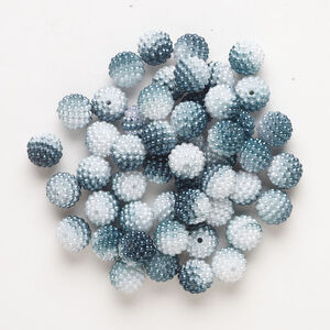 Bead, acrylic 1pkg50, white / green / dark green, 12mm beaded round.