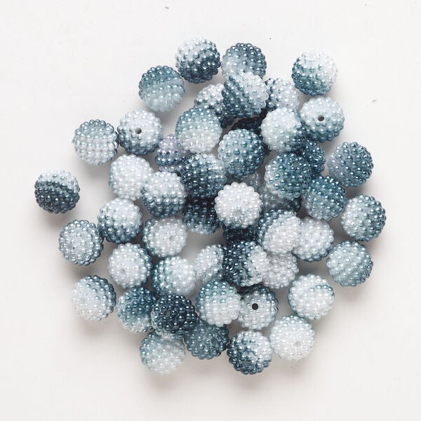 Bead, acrylic 1pkg50, white / green / dark green, 12mm beaded round. image number 0