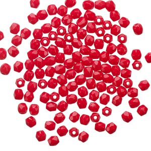 Bead 1pkg120 Czech fire-polished glass, 3mm faceted round, opaque red